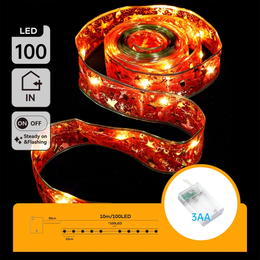Aigostar - LED-Lichterkette 100xLED/3xAA 10 m warmweiß/rot