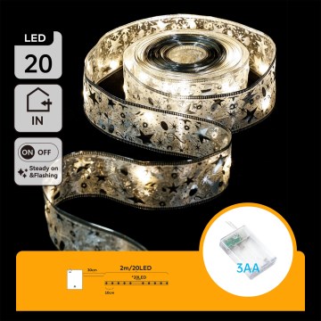 Aigostar - LED-Lichterkette 20xLED/3xAA, 2 m, warmweiß, silber