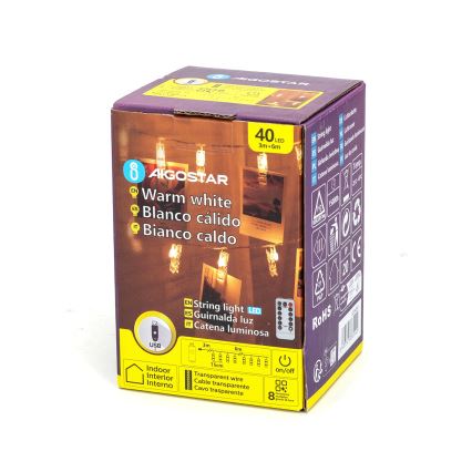 Aigostar - LED-Lichterkette 40 LEDs/5 W/USB, 9 m, warmweiß