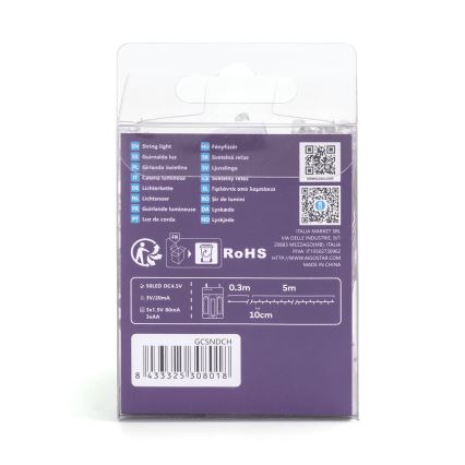 Aigostar - LED Weihnachtslichterkette 50xLED/3xAA 5,3m mehrfarbig