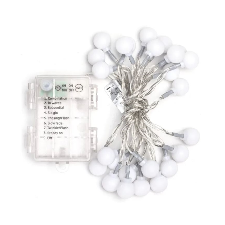Aigostar - LED Außen-Weihnachtslichterkette 25xLED/3xAA/8 Funktionen 2,8 m IP44 kaltweiß