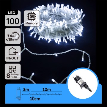 Aigostar - LED-Lichterkette für den Außenbereich, 100 LEDs, 8 Funktionen, 13 m, IP44, kaltweiß