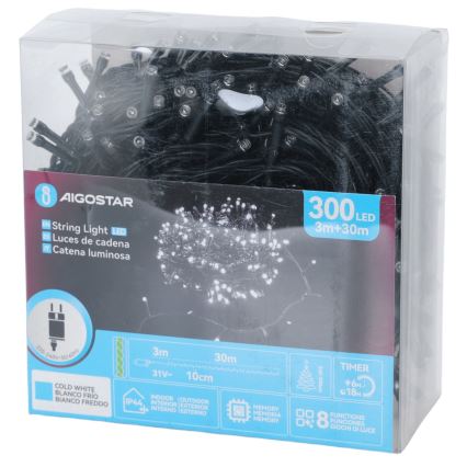 Aigostar - LED-Lichterkette für den Außenbereich, 300 LEDs / 8 Funktionen, 30 m, IP44, kaltweiß