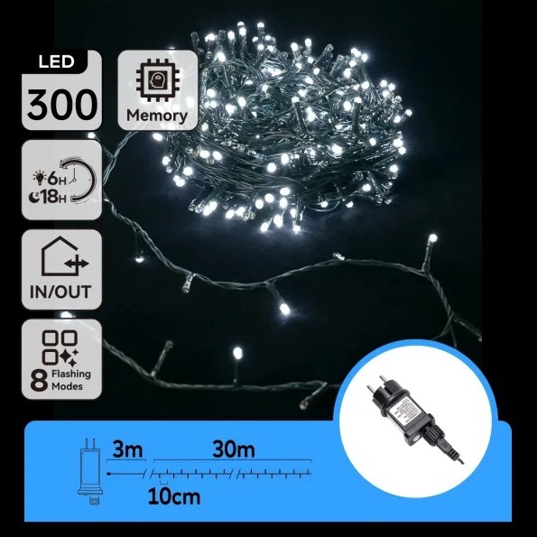 Aigostar - LED-Lichterkette für den Außenbereich, 300 LEDs / 8 Funktionen, 30 m, IP44, kaltweiß