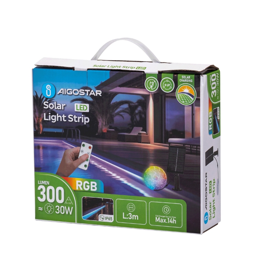 Aigostar - LED RGB dimmbarer Solar-LED-Streifen LED/1,6W/3,2V 5 m IP65 1800 mAh + Fernbedienung