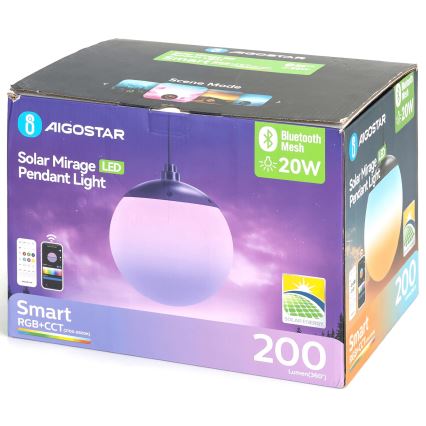 Aigostar - LED RGB Dimmbare Solar-Hängeleuchte MESH LED/20W/3,7V 4000 mAh 2700K-6500K IP65 d 15 cm