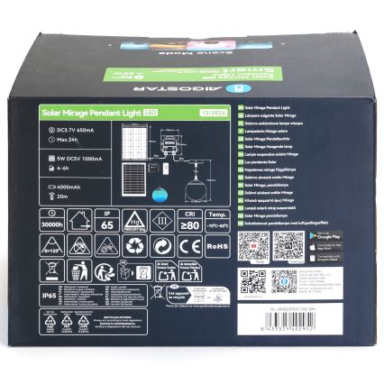 Aigostar - LED RGB Dimmbare Solar-Hängeleuchte MESH LED/20W/3,7V 4000 mAh 2700K-6500K IP65 d 15 cm
