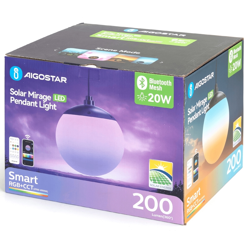 Aigostar - LED RGB Dimmbare Solar-Hängeleuchte MESH LED/20W/3,7V 4000 mAh 2700K-6500K IP65 d 20 cm