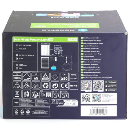 Aigostar - LED RGB Dimmbare Solar-Hängeleuchte MESH LED/20W/3,7V 4000 mAh 2700K-6500K IP65 d 20 cm