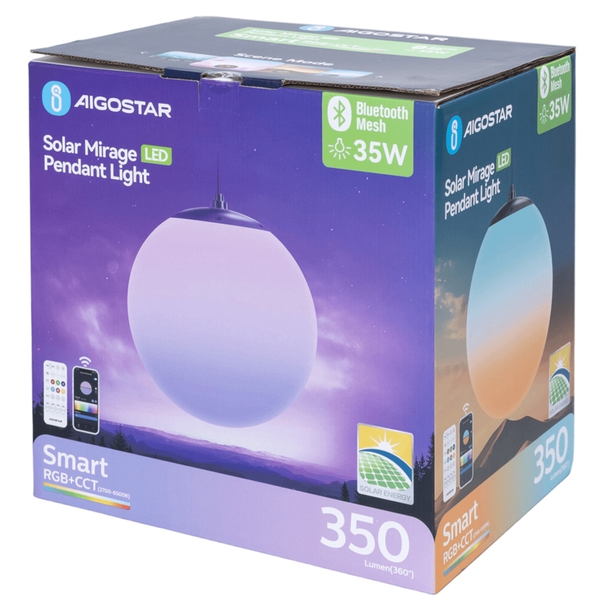 Aigostar - LED RGB Dimmbare Solar-Hängeleuchte MESH LED/5W/3,7V 8000 mAh 2700K-6500K IP65 d 30 cm