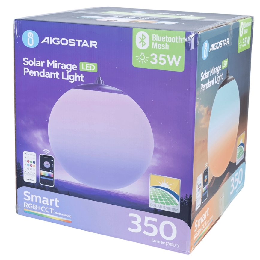 Aigostar - LED RGB Dimmbare Solar-Hängeleuchte MESH LED/35W/3,7V 8000 mAh 2700K-6500K IP65 d 50 cm