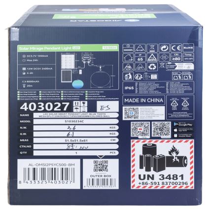 Aigostar - LED RGB Dimmbare Solar-Hängeleuchte MESH LED/35W/3,7V 8000 mAh 2700K-6500K IP65 d 50 cm