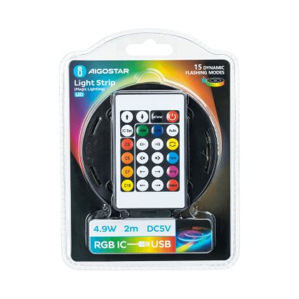 Aigostar - dimmbarer RGBIC-LED-Streifen 2m LED/4,9W/5V + Fernbedienung