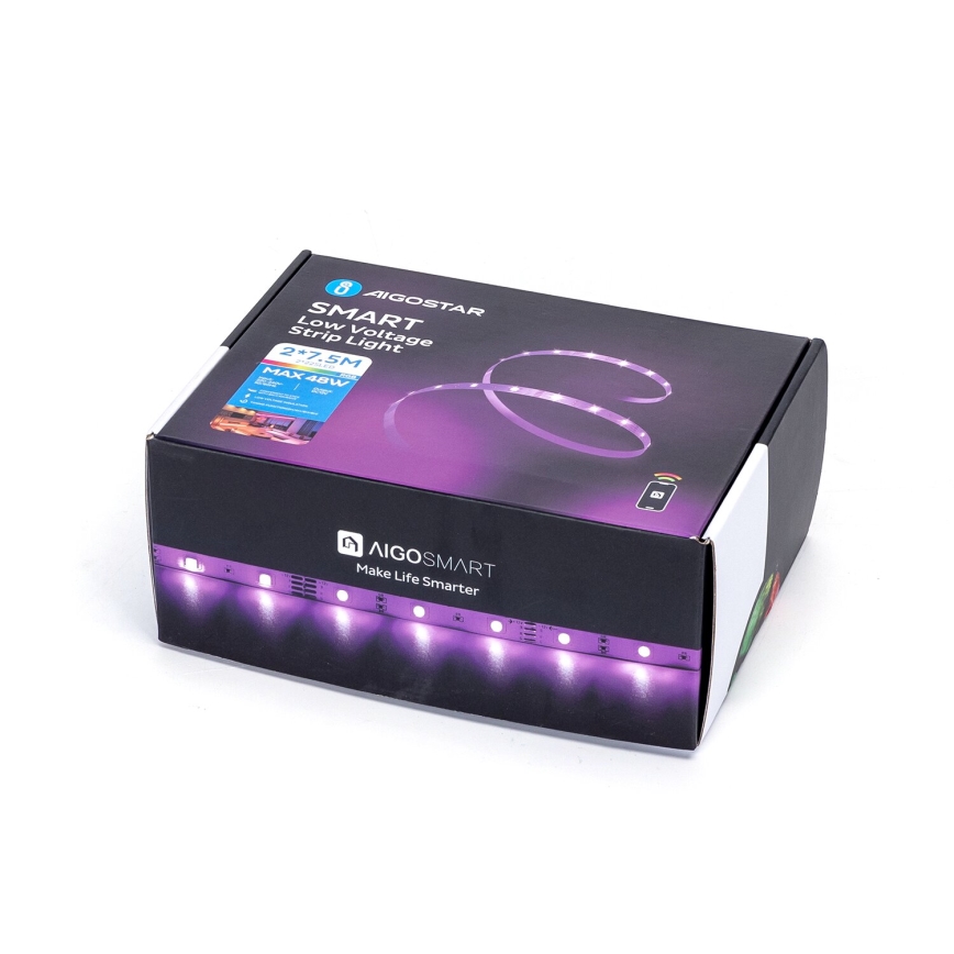 Aigostar - LED RGBW dimmbarer LED-Streifen/48W/12V 2x7,5 m Wi-Fi