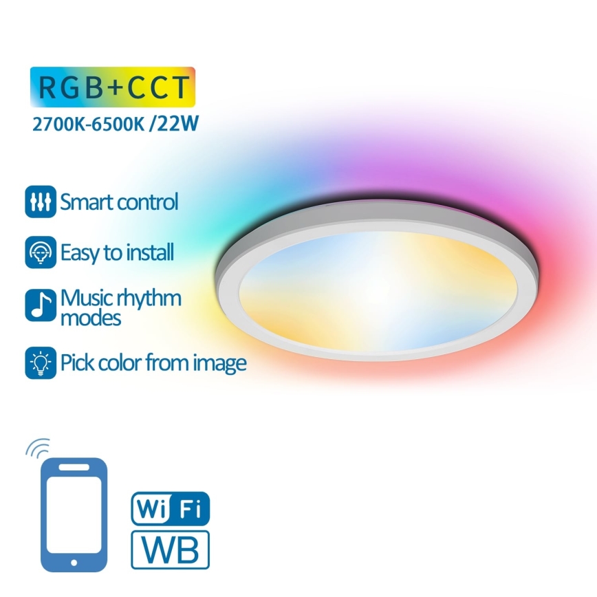 Aigostar - LED RGBW dimmbare Deckenleuchte LED/22W/230V 2700-6500K Wi-Fi