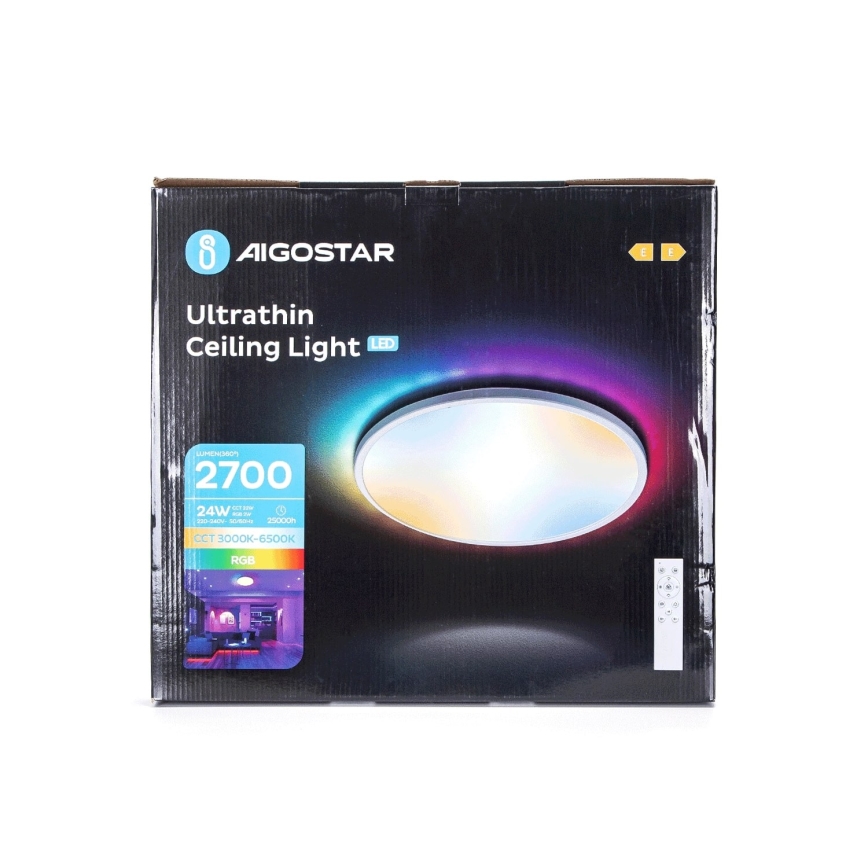 Aigostar - LED RGBW dimmbare Badezimmer-Deckenleuchte LED/24W/230V 3000-6500K Ø 42 cm IP44 + Fernbedienung