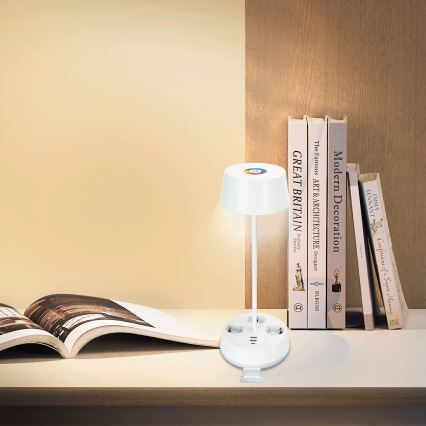 Aigostar - LED RGBW dimmbare Tischlampe mit Steckdosen und USB-Anschluss LED/4,6W/230V 3000/4000/6500K weiß