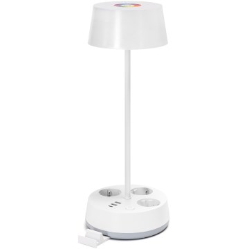 Aigostar - LED RGBW dimmbare Tischlampe mit Steckdosen und USB-Anschluss LED/4,6W/230V 3000/4000/6500K weiß
