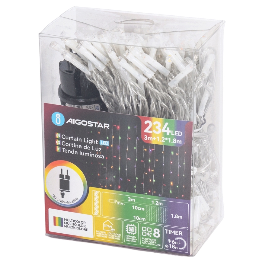 Aigostar - LED Außen-Weihnachtslichterkette 234xLED/ 1,2x1,8 m IP44 mehrfarbig