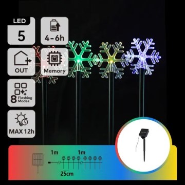Aigostar - LED RGBY Solar-Weihnachtsleuchte 5×LED/1,2 V/8 Funktionen 1 m IP65 800 mAh Schneeflocken