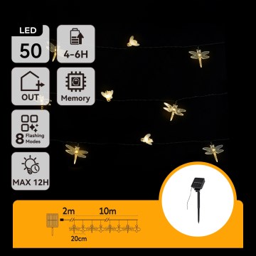 Aigostar - LED-Solar-Dekorations-Lichterkette, 50 LEDs, 8 Funktionen, 10 m, 800 mAh, IP65, warmweiß