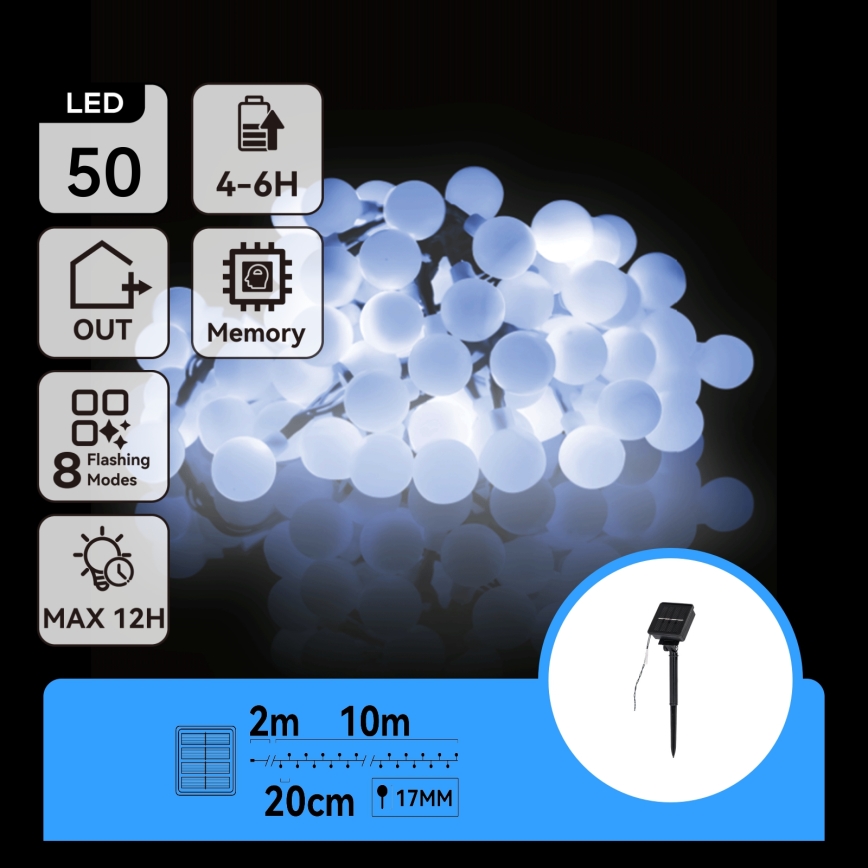 Aigostar - LED Solar-Dekorationskette 50xLED/8 Funktionen 12m IP65 kaltweiß 800 mAh