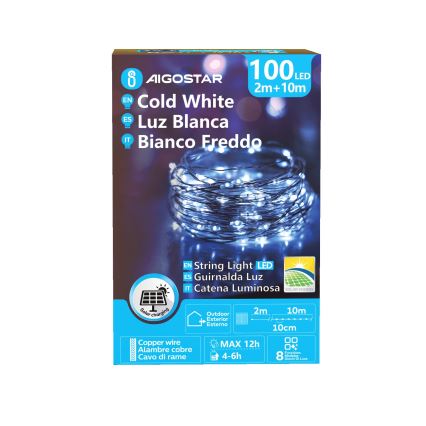 Aigostar - LED Solar-Weihnachtslichterkette 100xLED/8 Funktionen 12m IP65 800 mAh kaltweiß