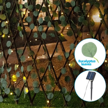 Aigostar - LED Solar-Lichterkette 148xLED/2x1,2m IP65 300 mAh warmweiß Eukalyptus