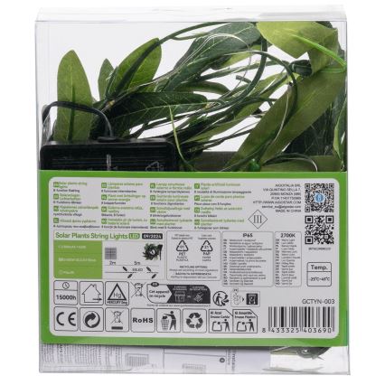 Aigostar - LED Solar-Lichterkette 50xLED/7m IP65 300 mAh warmweiß Olive