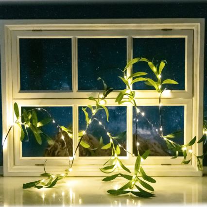 Aigostar - LED Solar-Lichterkette 60xLED/4m IP65 300 mAh warmweiß Olive
