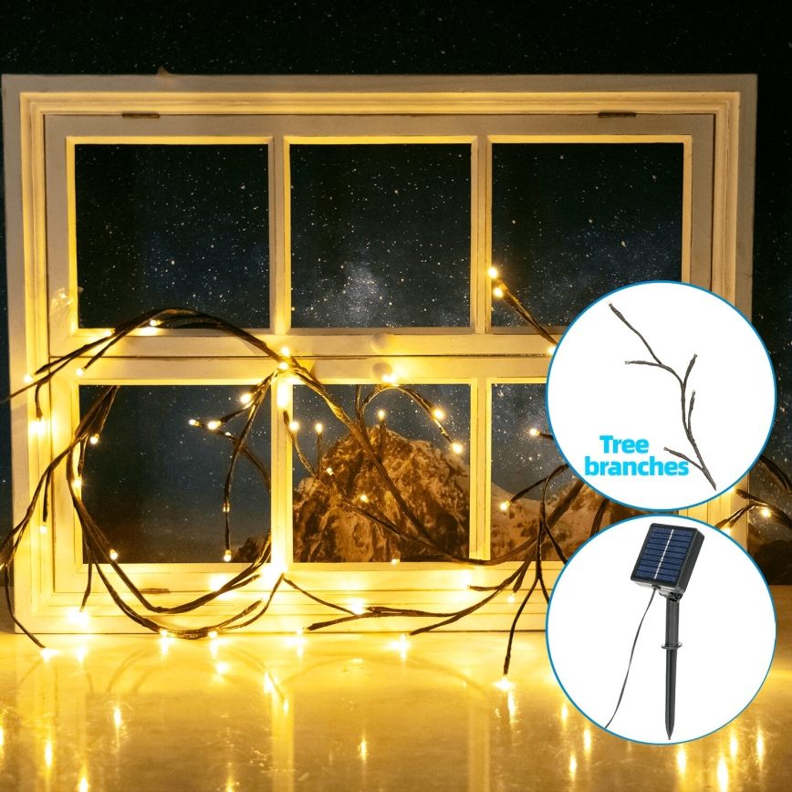 Aigostar - LED Solar-Lichterkette 72xLED/4m IP65 300 mAh warmweiß für Baumzweige