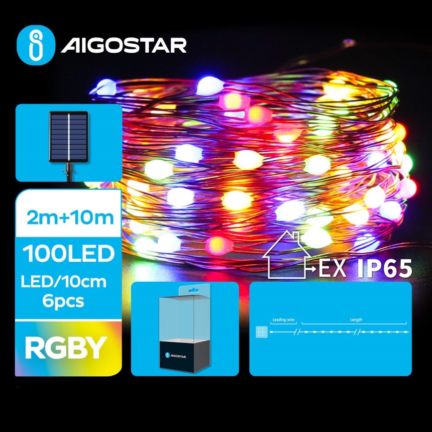 Aigostar - LED Solar-Weihnachtslichterkette 100xLED/8 Funktionen 12m IP65 mehrfarbig 800 mAh