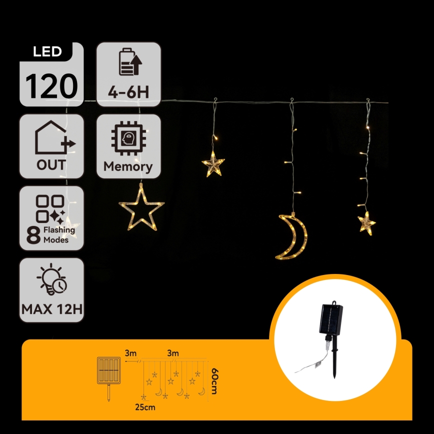 Aigostar – LED-Solar-Weihnachtslichterkette, 120 LEDs, 8 Funktionen, 3×0,6 m, 500 mAh, IP65, warmweiß