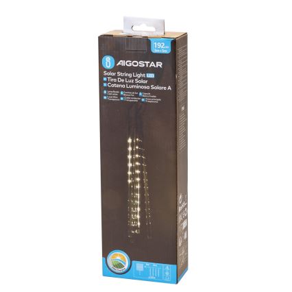 Aigostar - LED-Solar-Weihnachtslichterkette 192xLED/8m IP65 1200 mAh kaltweiß
