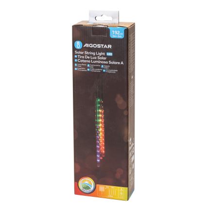 Aigostar - LED-Solar-Weihnachtslichterkette 192xLED/8m IP65 1200 mAh mehrfarbig