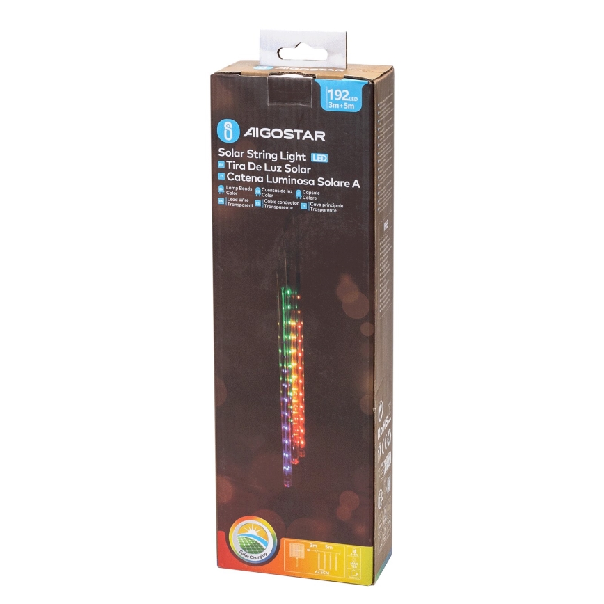 Aigostar - LED-Solar-Weihnachtslichterkette 192xLED/8m IP65 1200 mAh mehrfarbig