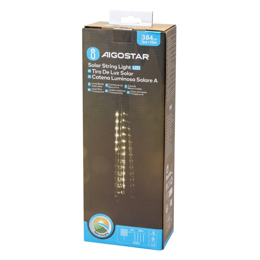 Aigostar - LED-Solar-Weihnachtslichterkette 384xLED/13m IP65 1200 mAh kaltweiß