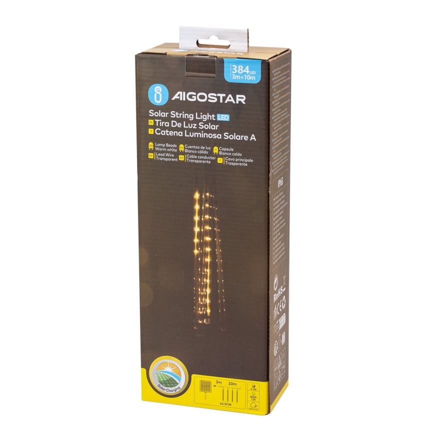 Aigostar - LED-Solar-Weihnachtslichterkette 384xLED/13m 1200 mAh IP65 warmweiβ