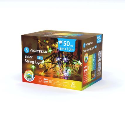 Aigostar - LED-Solar-Weihnachtslichterkette 50xLED/8 Funktionen 800 mAh 12m IP65 mehrfarbig