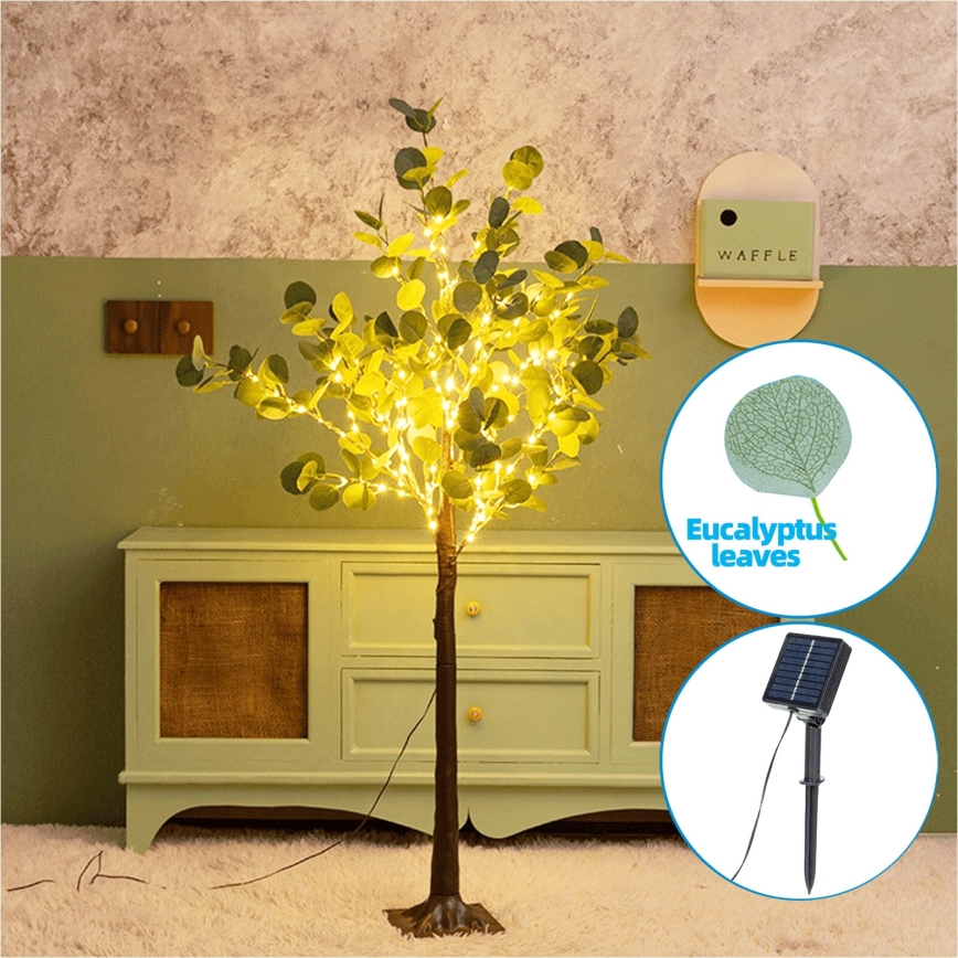Aigostar - LED-Solardekoration 210xLED/3,5m IP65 300 mAh warmweiβ Eukalyptus