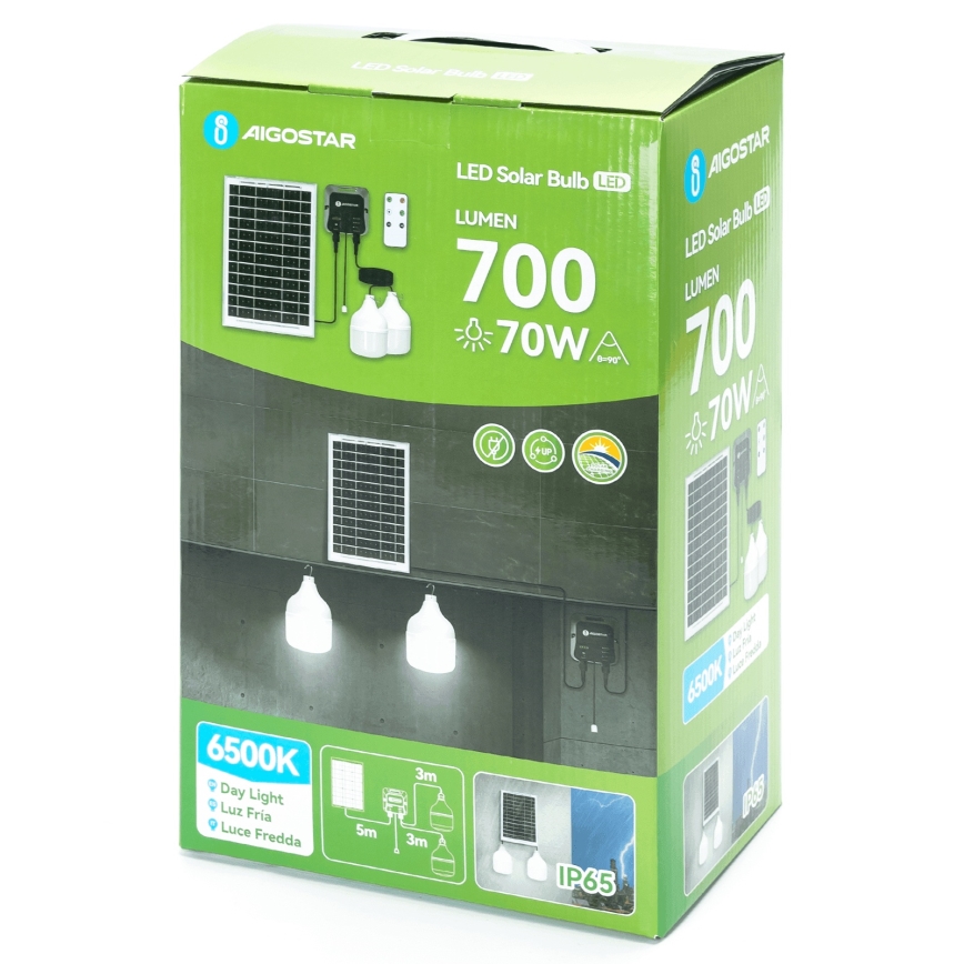 Aigostar - LED-Solarhängeleuchte 2xLED/35W/12V 6000 mAh 6500K d 10 cm + Fernbedienung
