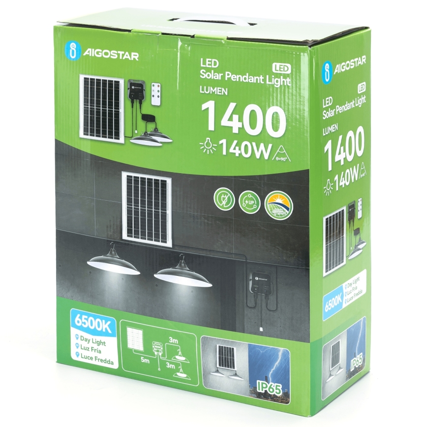 Aigostar - LED-Solarhängeleuchte 2xLED/70W/12V 12000 mAh 6500K d 23,5 cm + Fernbedienung