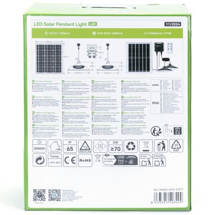 Aigostar - LED-Solarhängeleuchte 2xLED/70W/12V 12000 mAh 6500K d 23,5 cm + Fernbedienung