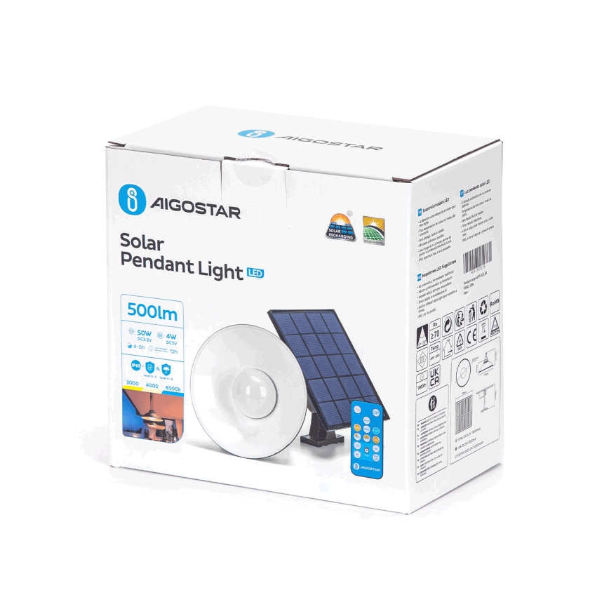 Aigostar - LED Dimmbar Solar Kronleuchter an Aufhängung LED/3,2V 3000K/4000K/6500K 5000 mAh IP65 + Fernbedienung
