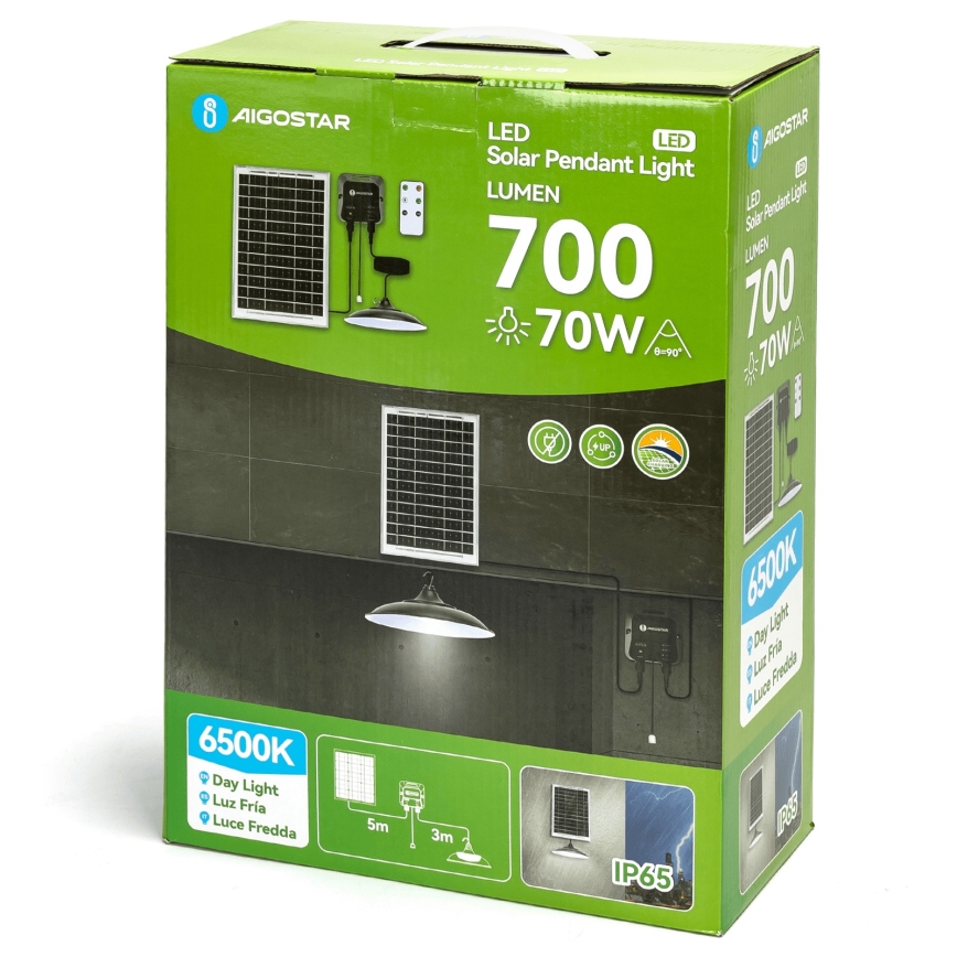 Aigostar - LED-Solarhängeleuchte LED/70W/12V 6000 mAh 6500K d 23,5 cm + Fernbedienung