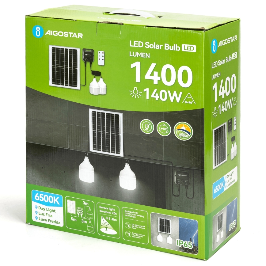 Aigostar - LED-Solarhängeleuchte mit Sensor 2xLED/70W/12V 12000 mAh 6500K d 12 cm + Fernbedienung