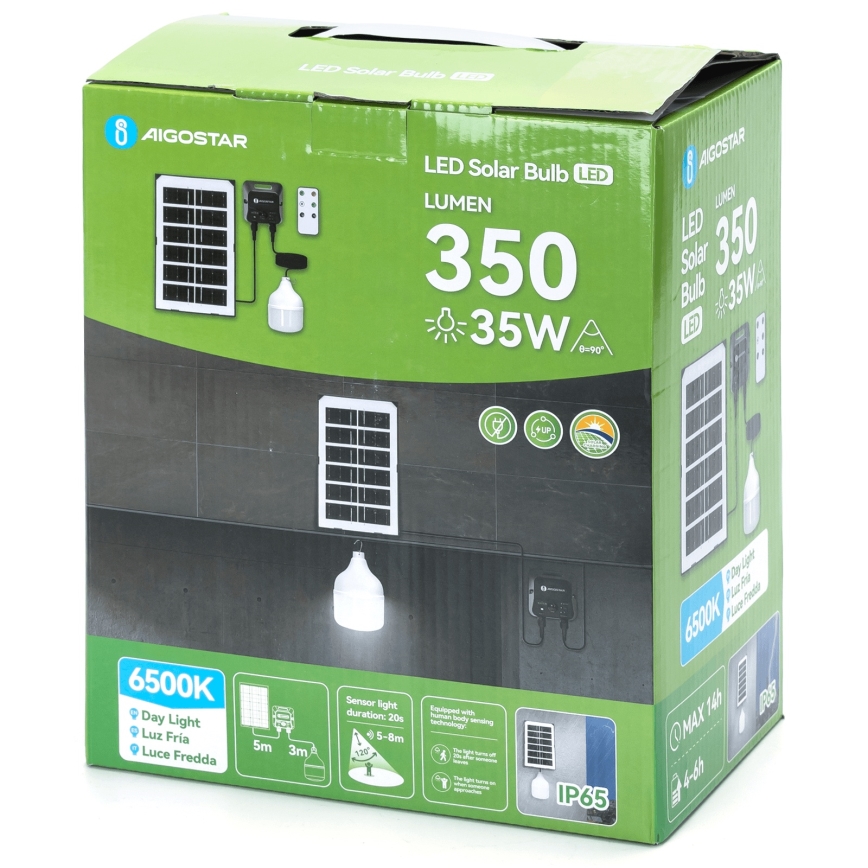 Aigostar - LED-Solarhängeleuchte mit Sensor LED/35W/12V 3000 mAh 6500K d 10 cm + Fernbedienung