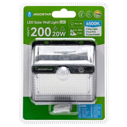 Aigostar - LED Solarlampe mit Bewegungssensor LED/3,7V 6500K 1200 mAh IP65 Schwarz