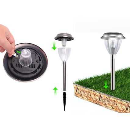 Aigostar - LED Solarleuchte LED/0,08W/2V 30,4 cm 200 mAh 6500K IP44 matt Chrom