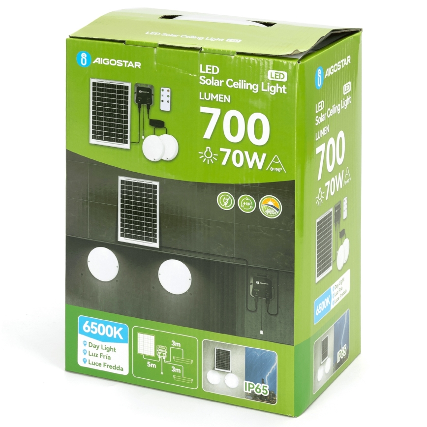 Aigostar - LED Solarleuchte 2xLED/35W/12V 6000 mAh 6500K Ø 16,8 cm + Fernbedienung